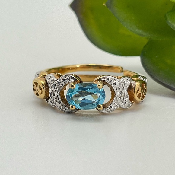 Jewelry - Host Pick! Sky Blue Topaz Ring, 925 Silver, Gold Plated Ring, Adjustable, Dainty